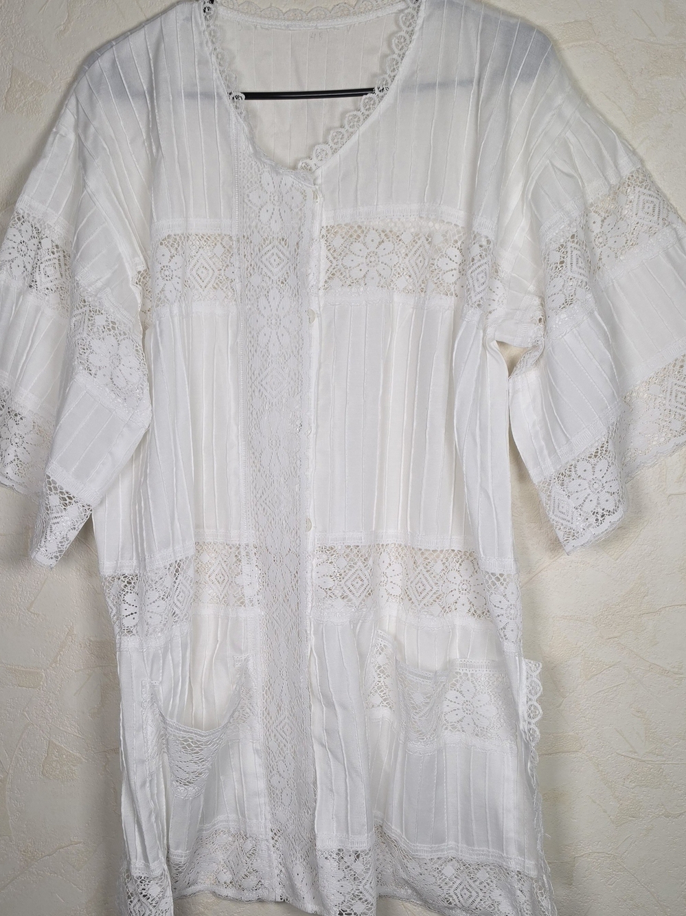 Vtg 70s White Laxe Panel Button Up Robe/Jacket boho cottagecore Festival - XL